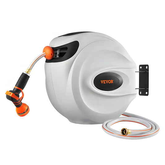 Auto-Rewind Wall Hose Reel - 130ft No-Kink Hose, One-Touch Retraction!